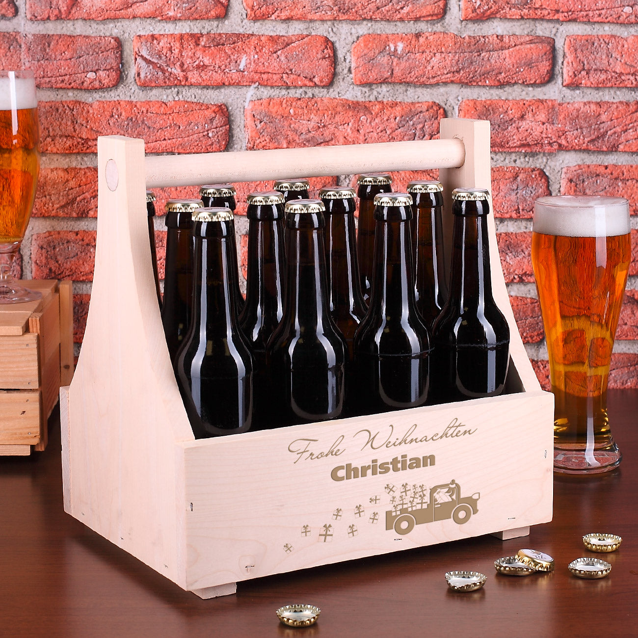 Holzträger für Männer mit Weihnachtsmotiv und Name