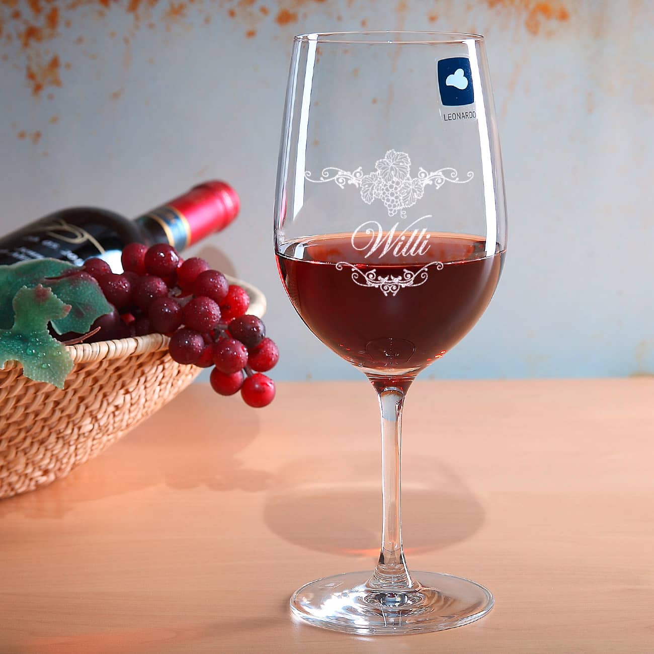Rotweinglas Weinrebe mit Wunschname