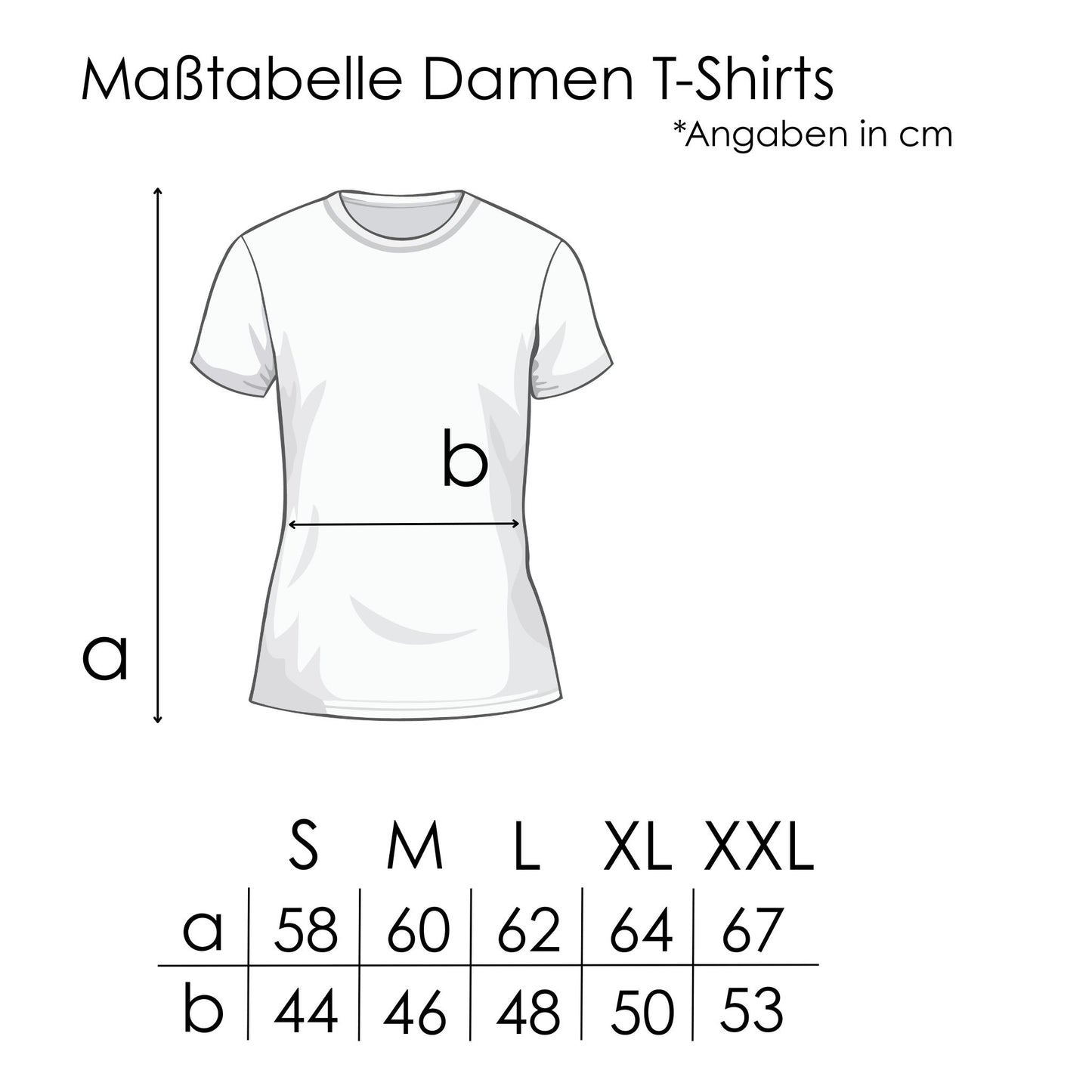 Größentabelle Damen T-Shirts für Frauen