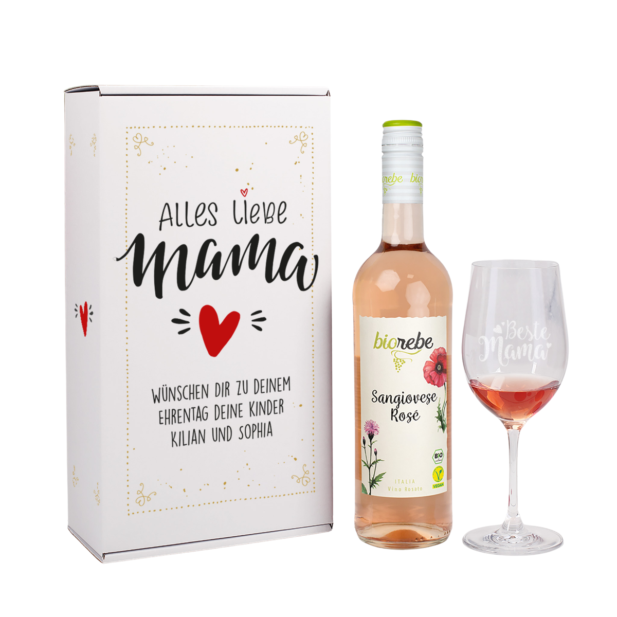 Biorebe Wein Geschenkset zum Muttertag mit Weinglas in Geschenkbox | Geschenk für Mama