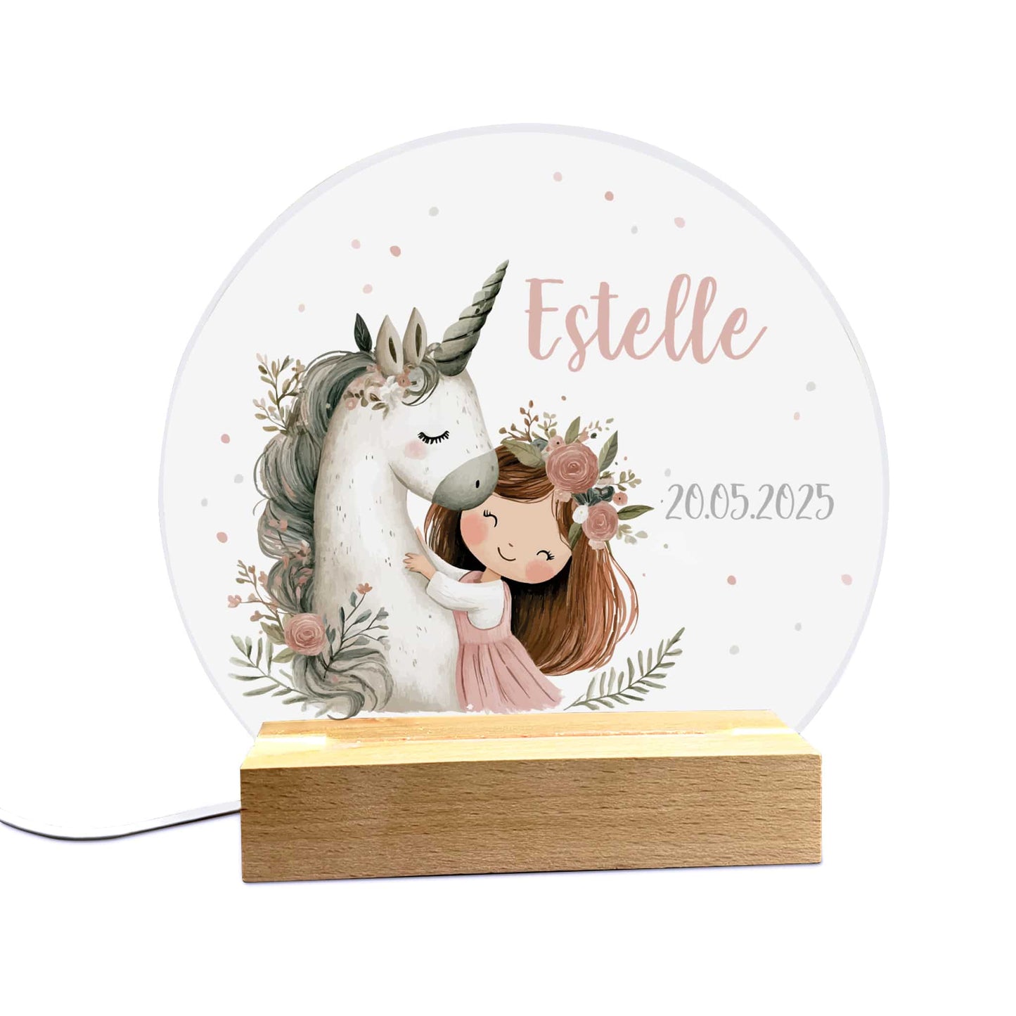 Personalisierte Kinder-Nachtlicht "Einhorn" - Geschenk zur Geburt oder Taufe, LED Licht