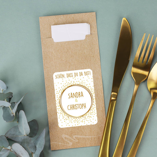 Bestecktasche mit Wunschnamen und "Schön, dass du da bist" Text