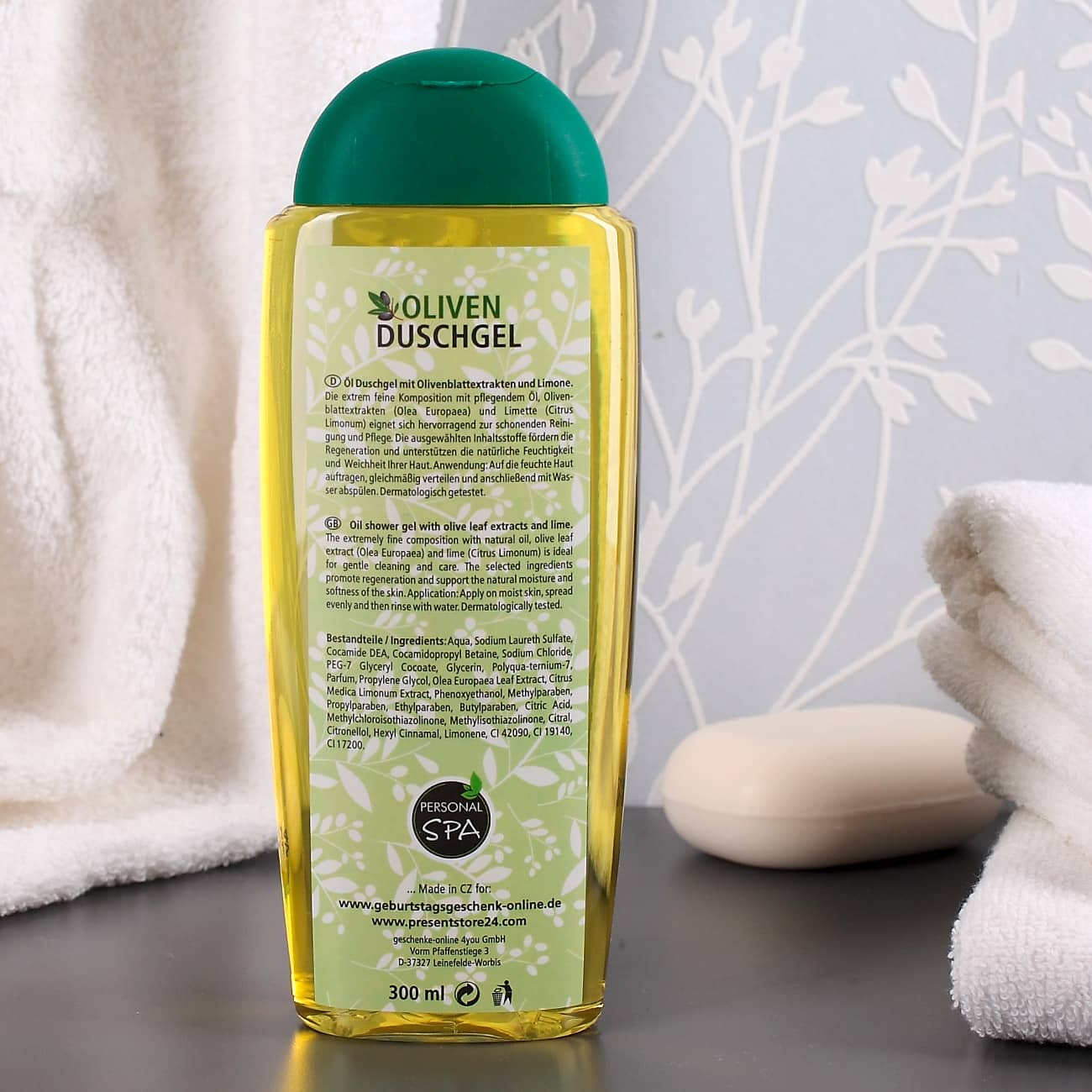 Duschgel mit Olivenextrakten und persönlichem Etikett