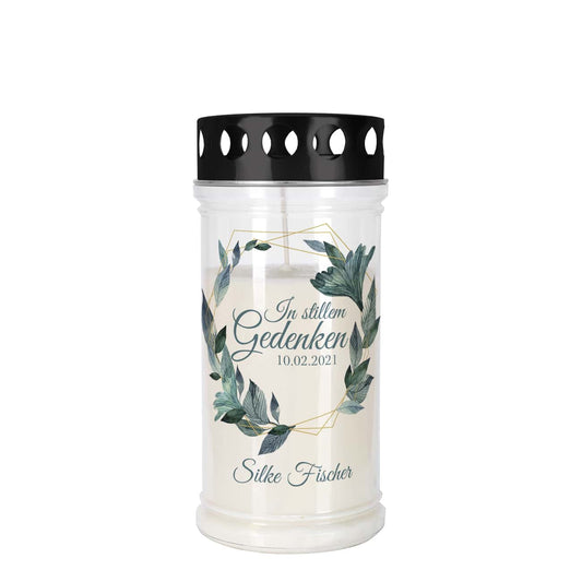 Grablicht mit Name und Datum personalisiert in zwei verschiedenen Größen