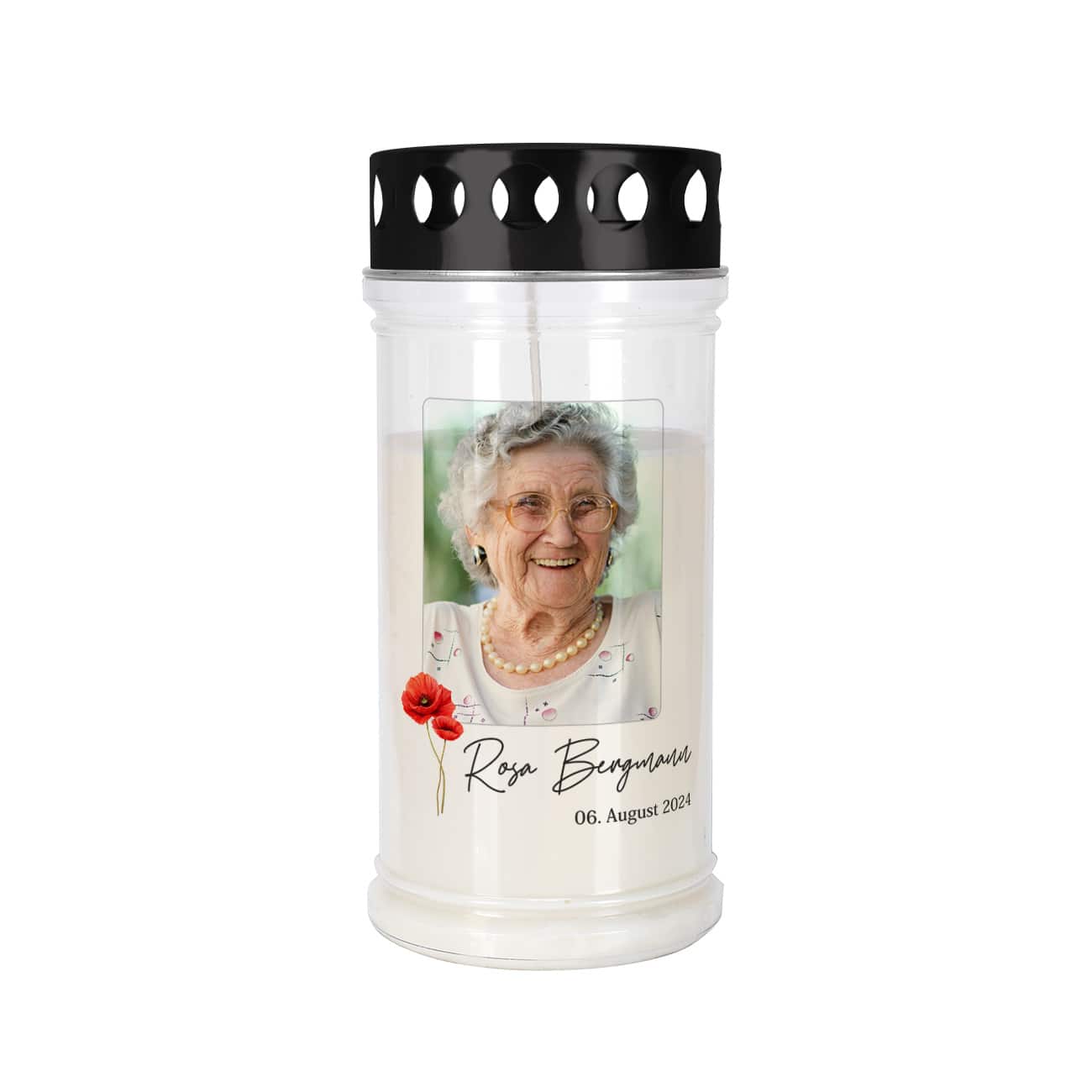 Persönliches Grablicht mit Fotoaufdruck