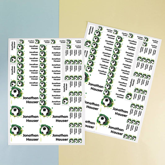 3 verschiedene Größen mit Name und Fußball bedruckt