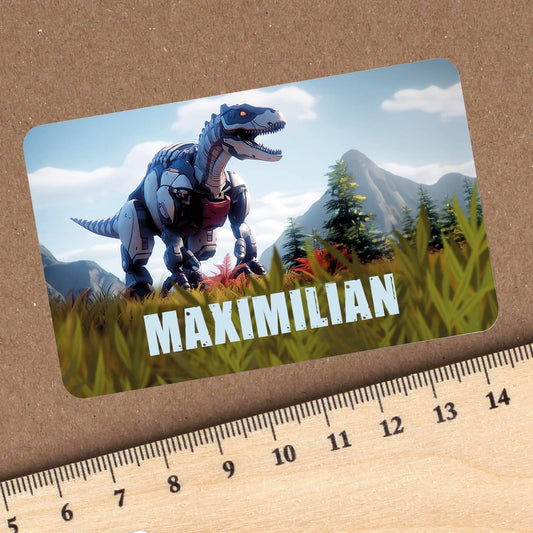 Dinosaurier - Aufkleber mit Roboter T-Rex und Name (100 Stück)