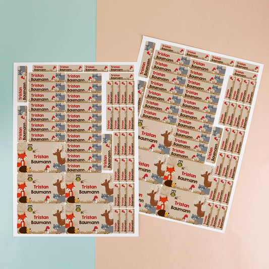 Schulaufkleber Waldtiere Name