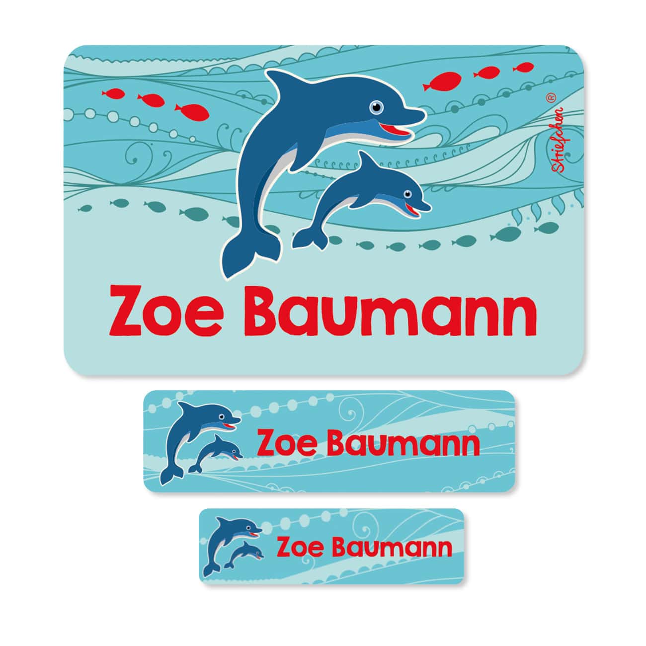 Aufkleber für Kinder mit Delfinen und Name