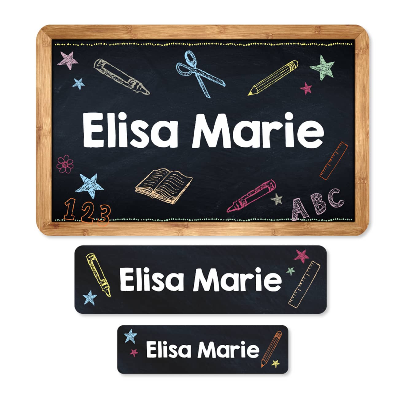 3 verschiedene Größen mit Name bedruckt