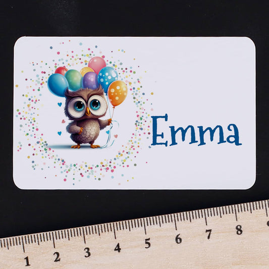 Namensaufkleber und bunter Eule (100 Stück)