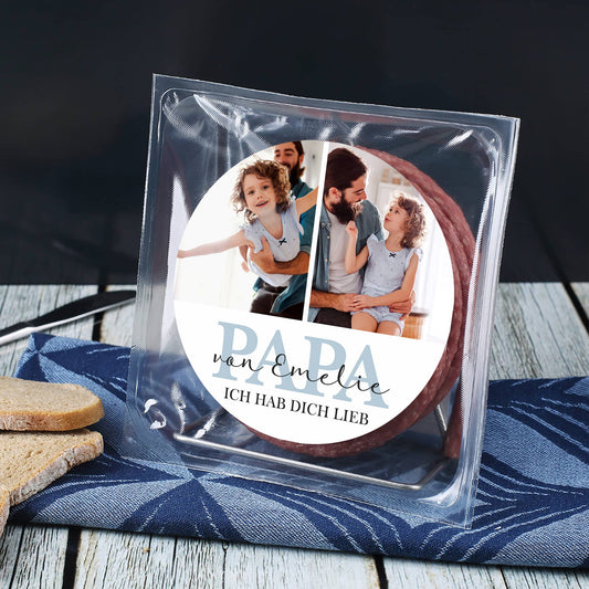 Salamikabeltrommel für Papa mit Fotos