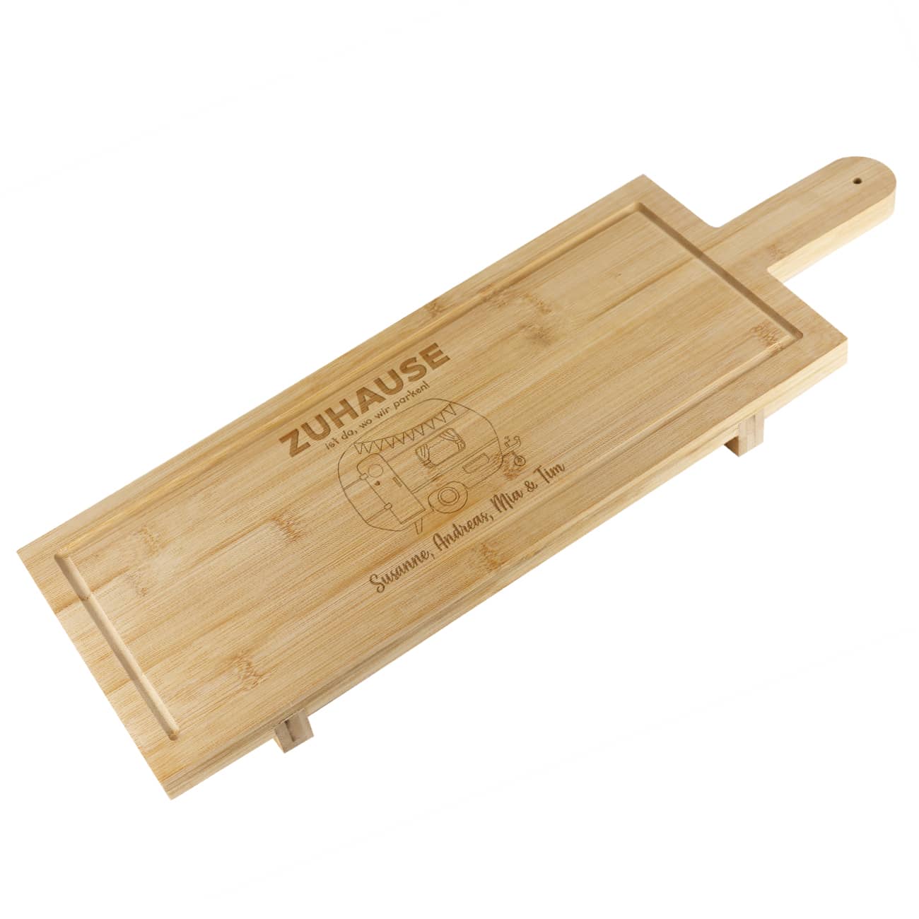 Camping Motiv mit Gravur von Text nach Wunsch