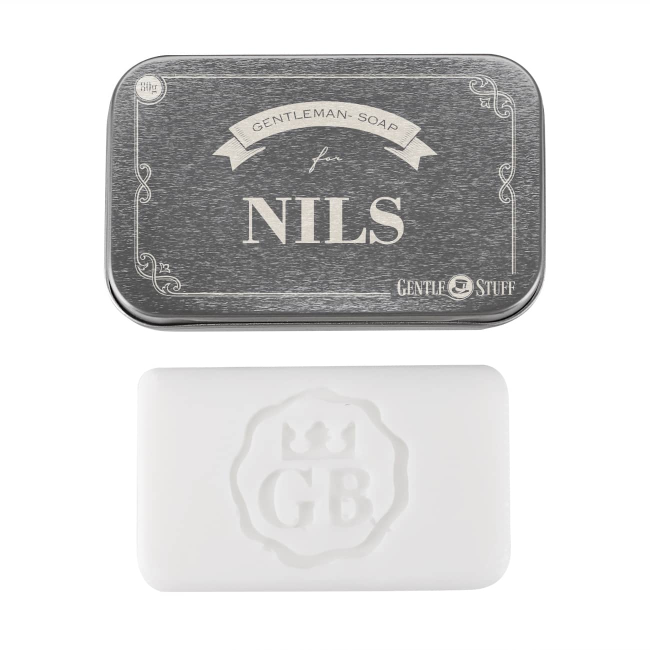 80g Gentleman Seife in gravierter Metall-Geschenkdose mit Name