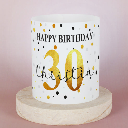 Lichthülle zum Geburtstag mit persönlichem Aufdruck in Schwarz-Gold