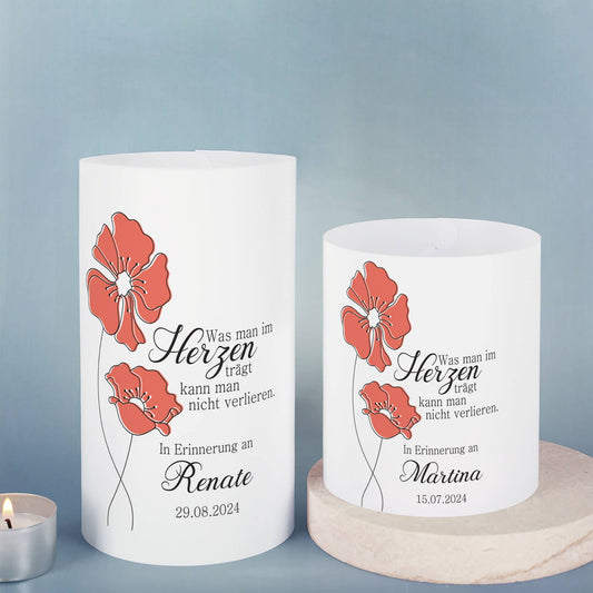 Lichthülle - Was man im Herzen trägt - als Tischdeko zur Trauerfeier