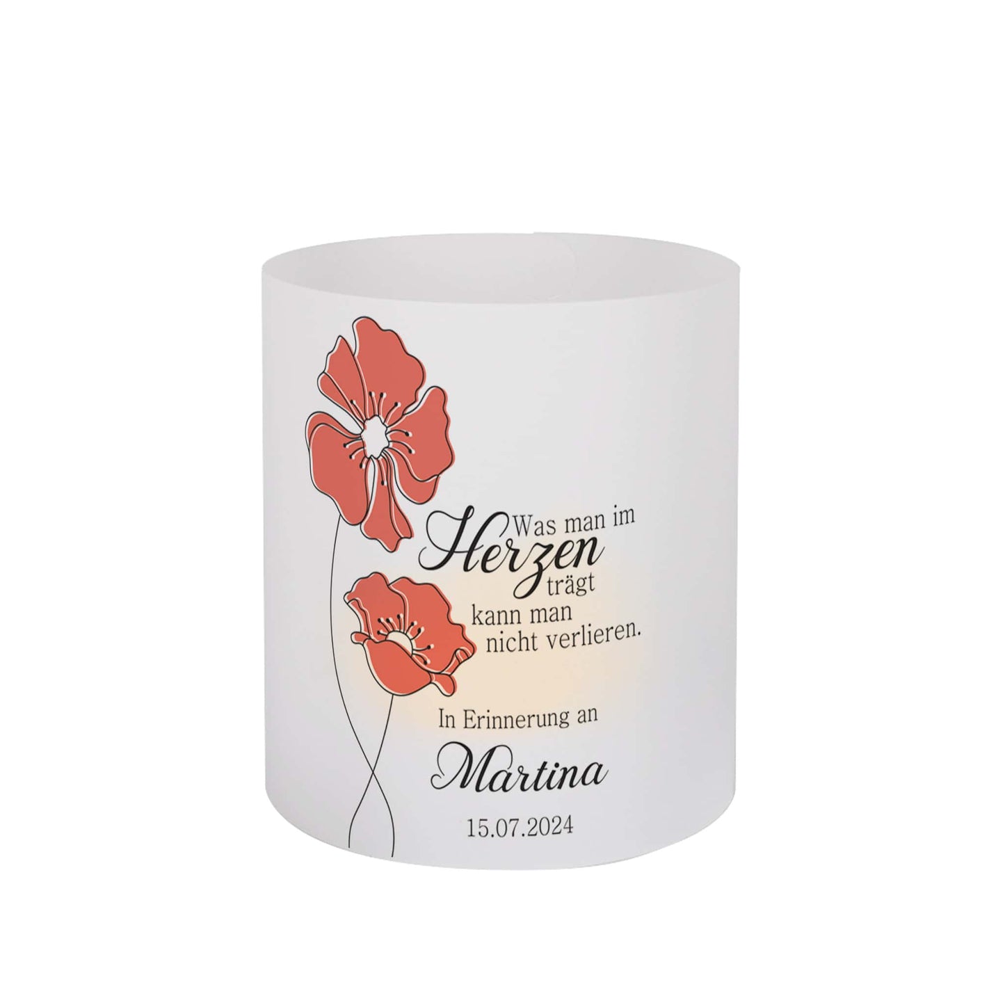 Lichthülle - Was man im Herzen trägt - als Tischdeko zur Trauerfeier