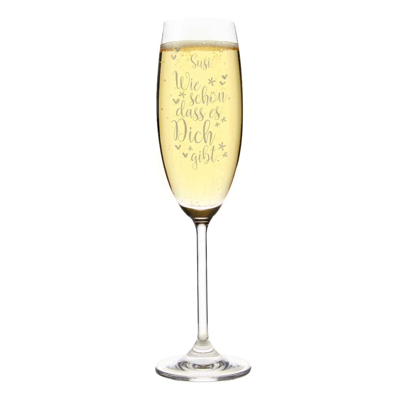 Graviertes Sektglas mit Namensgravur - Wie schön, dass es Dich gibt - als persönliche Geschenkidee