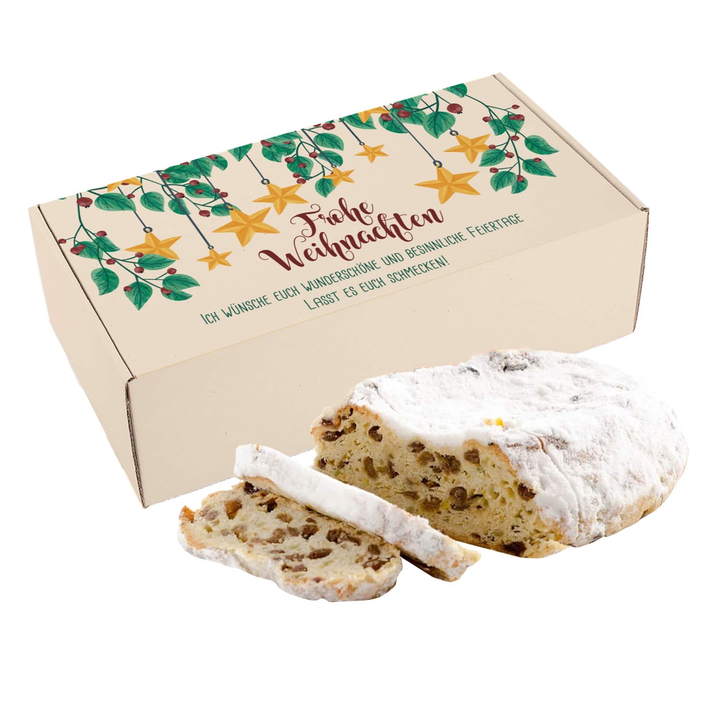 Personalisierte Geschenkbox mit Rosinenstollen zu Weihnachten