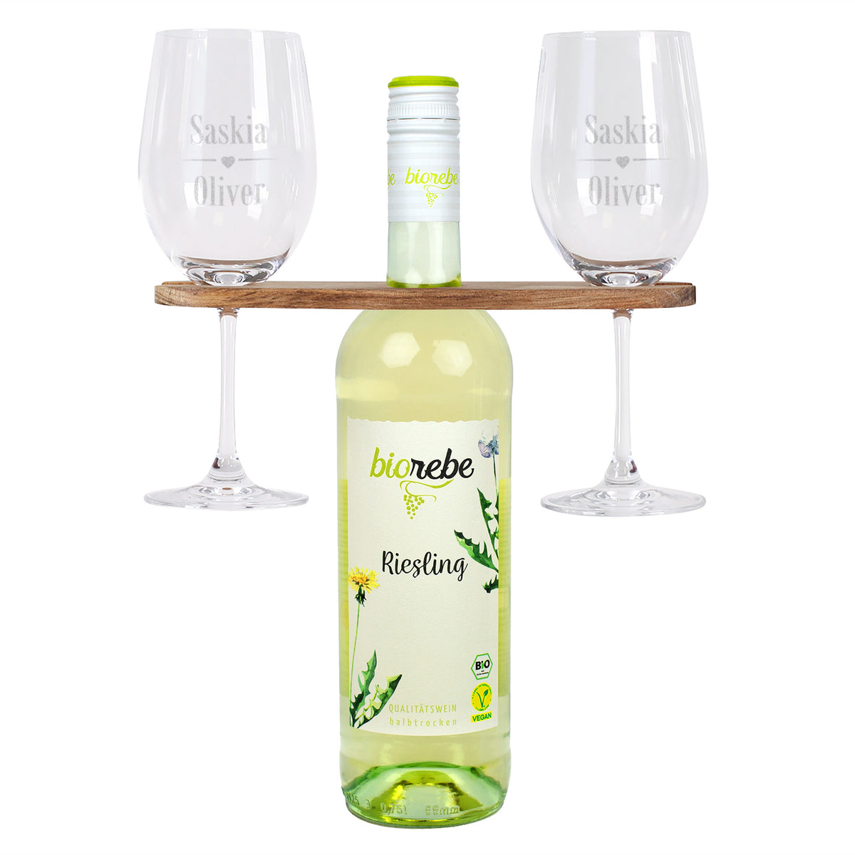 Zwei Rotweingläser mit Namen graviert, Weinbutler und Biorebe Wein | Geschenk für Paare