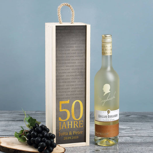 Weißwein in persönlicher Box zur Goldenen Hochzeit