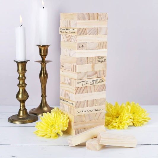 Jenga Wackelturm als individuelles Gästebuch zum Beschriften