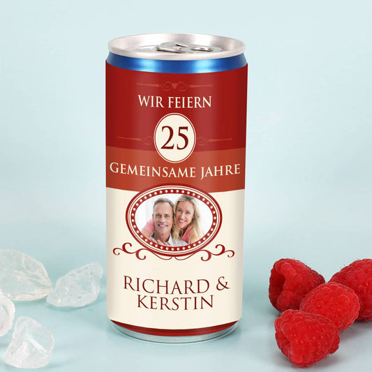 Hochzeitsjubiläums - City Secco in der Dose mit Jubiläum, Wunschnamen und Foto