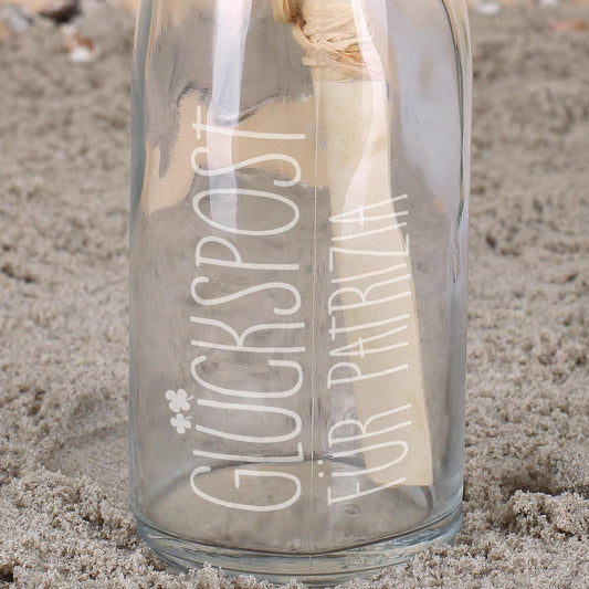 Kleine Glückspost aus der Flasche mit Gravur | Geschenkidee & Geldgeschenk für Lieblingsmenschen