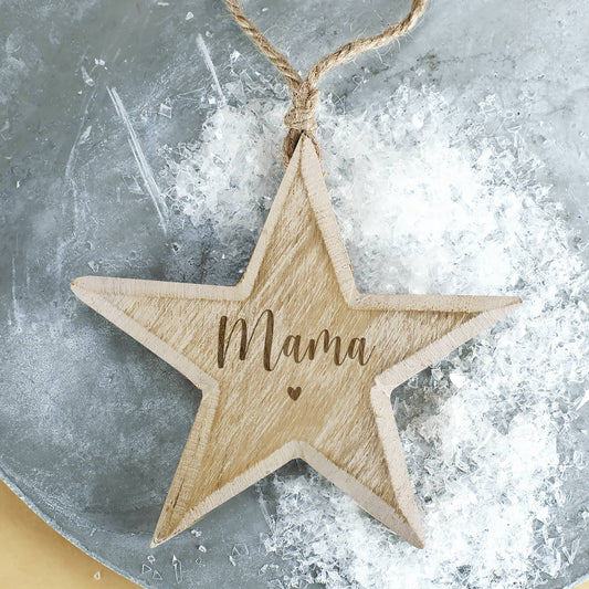 Stern aus Holz mit Namens- oder Textgravur