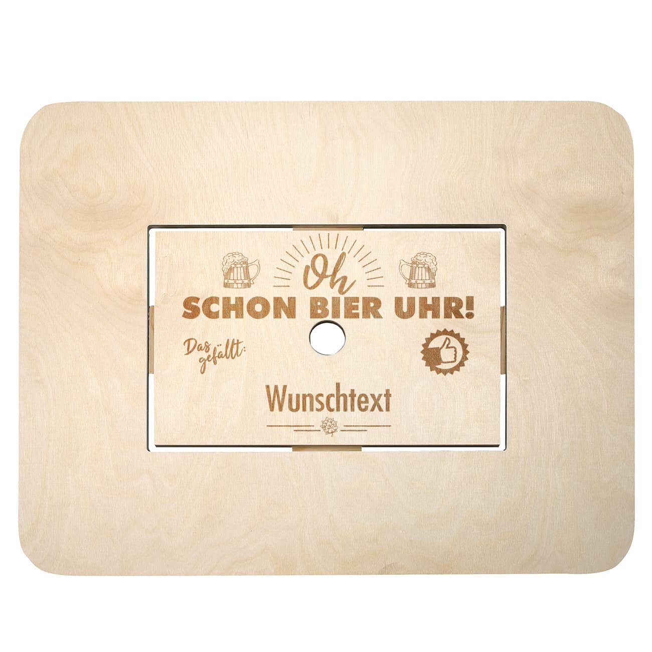 Bierkasten - Stehtisch mit Wunschtext graviert Oh schon Bier Uhr!