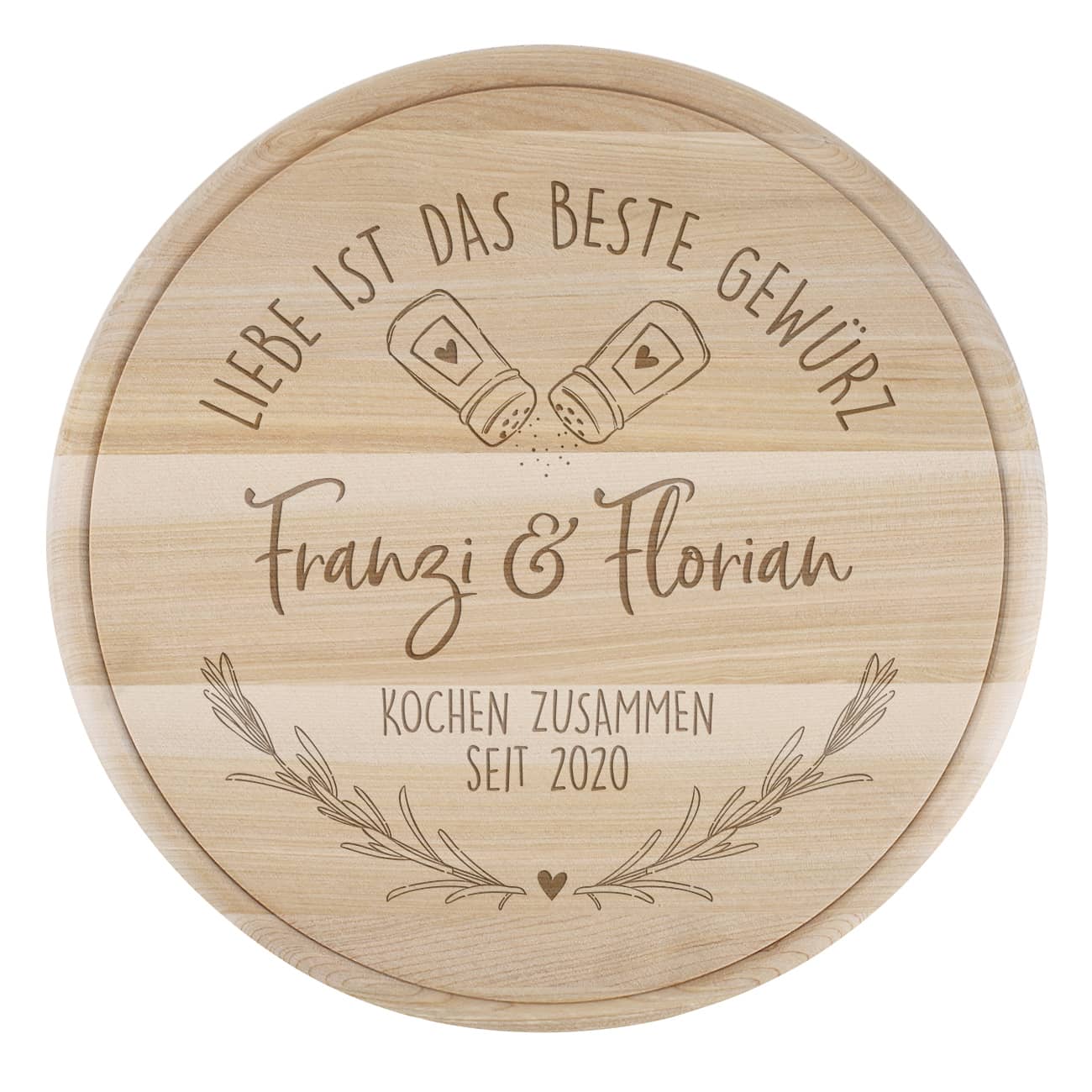 Liebe ist das beste Gewürz - graviertes Holzbrettchen zur Hochzeit oder zum Einzug
