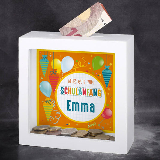 Bilderrahmen Spardose mit Name zur Einschulung