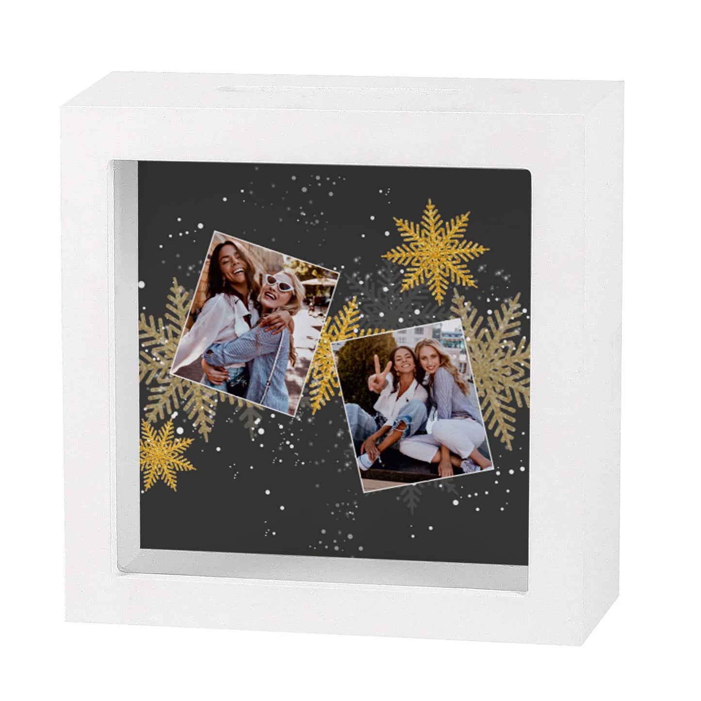 Bilderrahmenspardose zu Weihnachten mit zwei Fotos