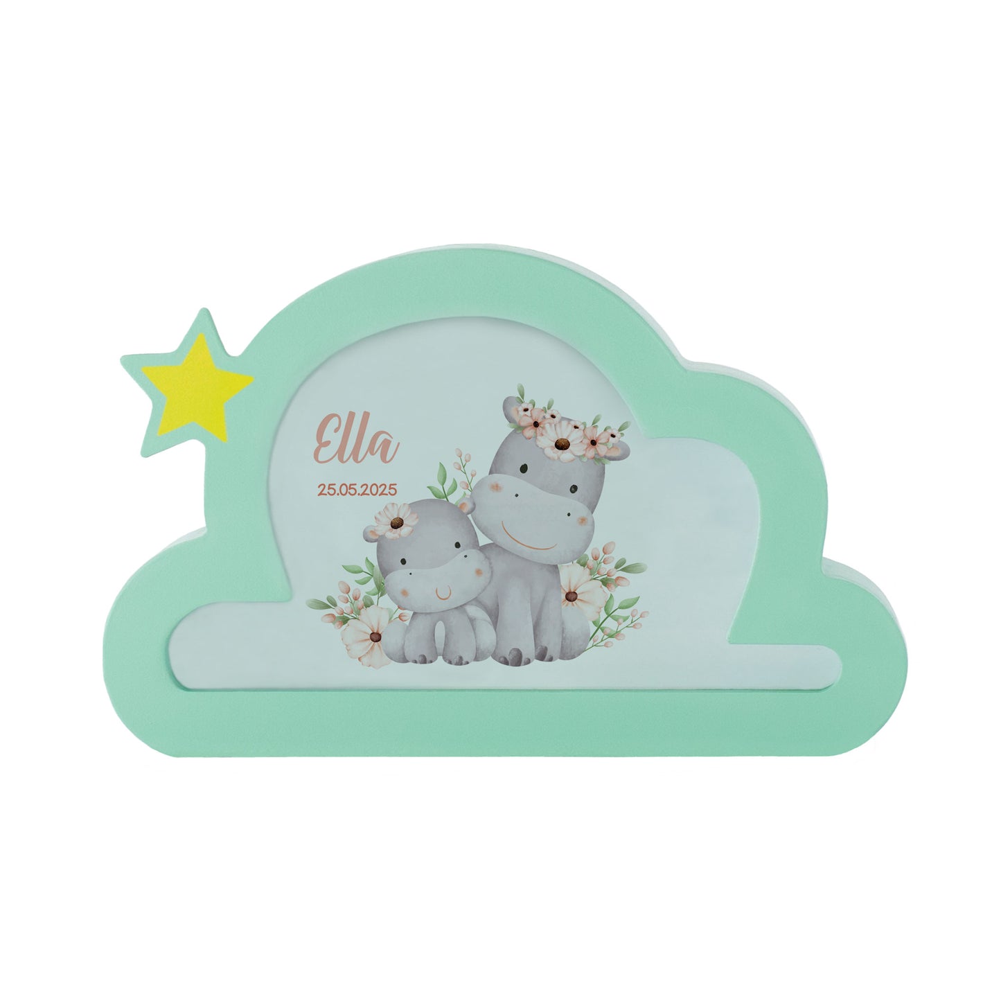 Spardose Wolke mit Hippofamilien-Motiv – personalisiert mit Name und Datum, freigestellt