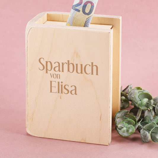 Spardose in Buchform mit Einwurfschlitz