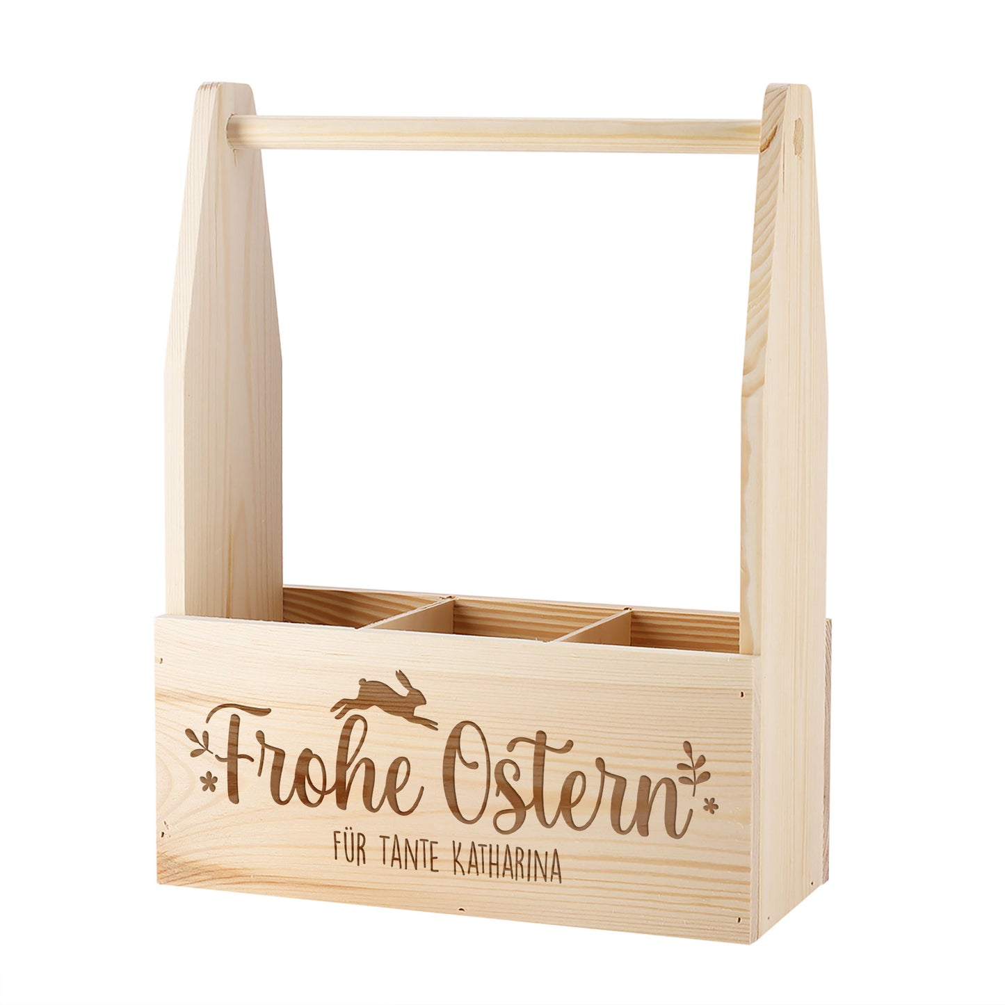 Flaschenträger aus Holz mit Wunschtext graviert | Frohe Ostern