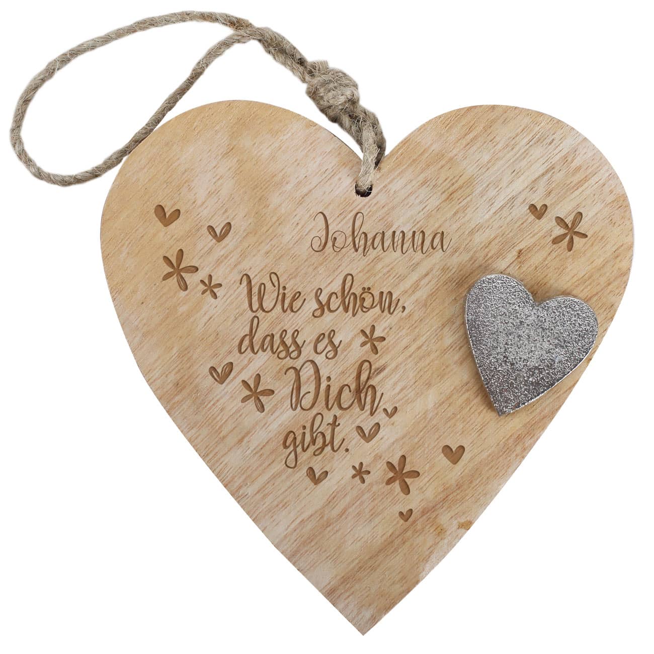 Wie schön, dass es Dich gibt - Holzherz zum Aufhängen mit Name