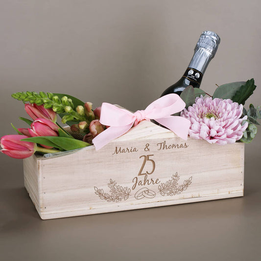 Personalisierter Pflanzkorb zum Hochzeitstag mit hochwertiger Gravur