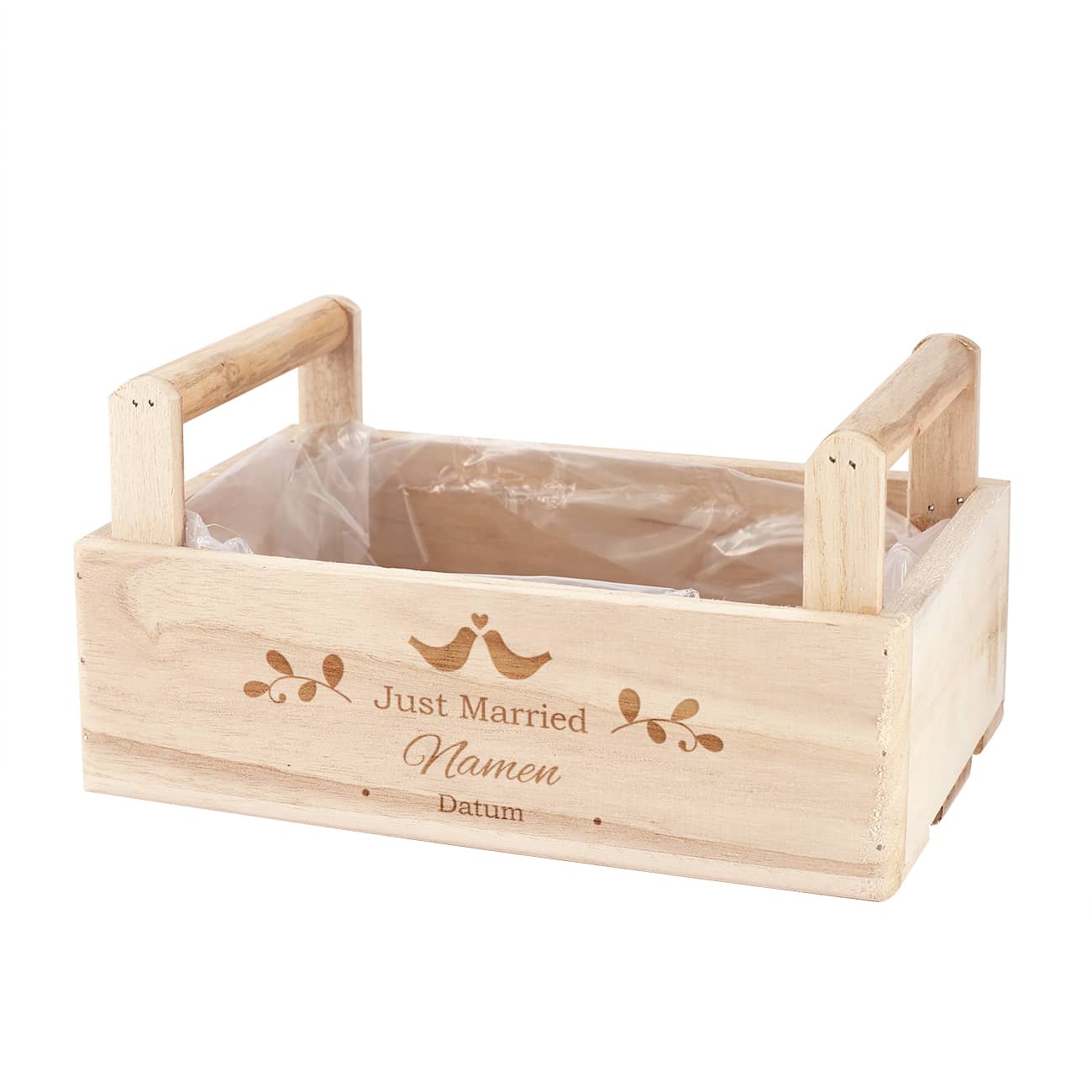 Namensgravur und Hochzeitsdatum auf der Box