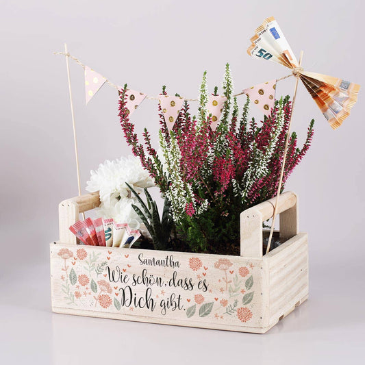 Wie schön, dass es dich gibt - Pflanzkiste mit persönlichem Druck