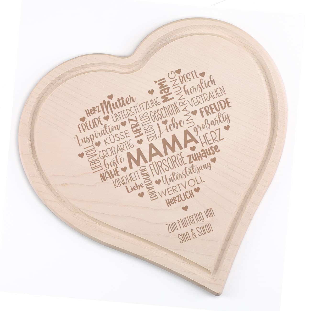 Muttertagsgeschenk - Herzbrettchen aus Holz mit graviertem Herz & Text