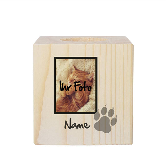 Gedenklicht für Katzen mit Foto, Name und Katzenpfote bedruckt