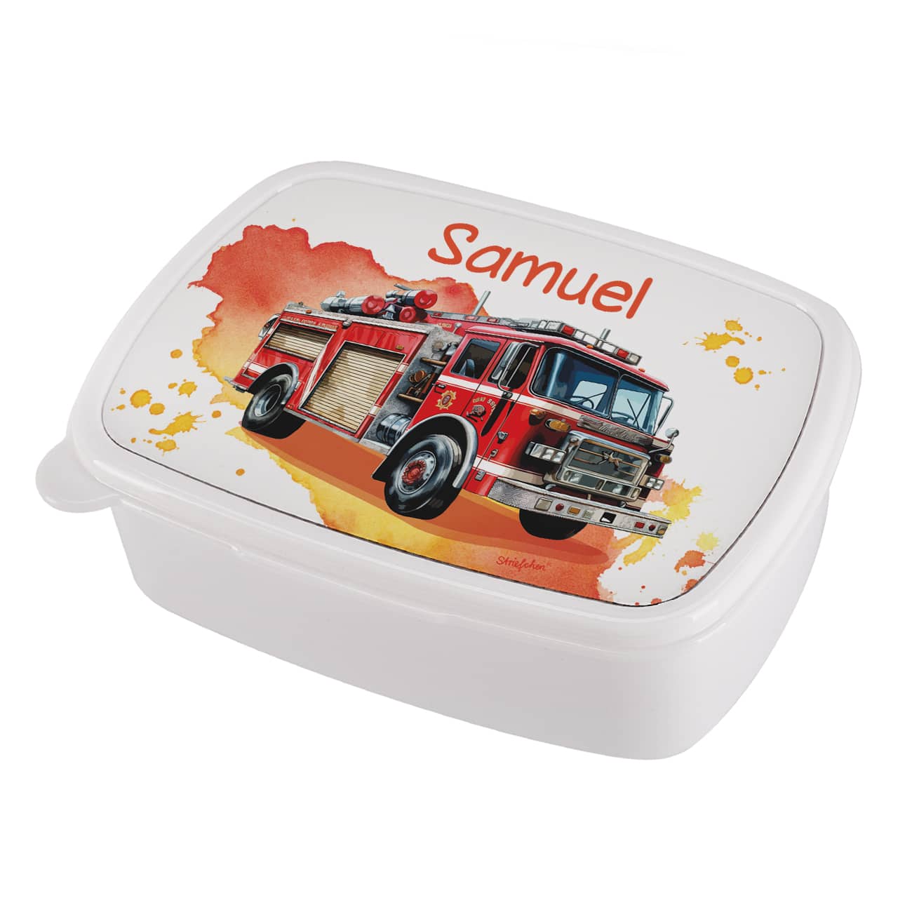 Brotdose mit Feuerwehrauto und Wunschname bedruckt