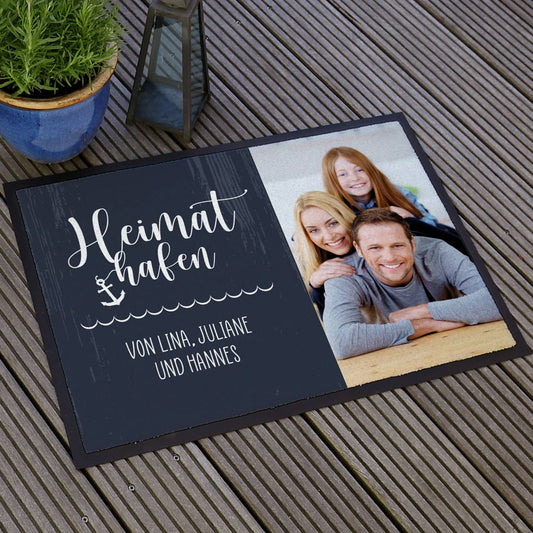 Persönliche Heimathafen Fußmatte mit Foto und Text