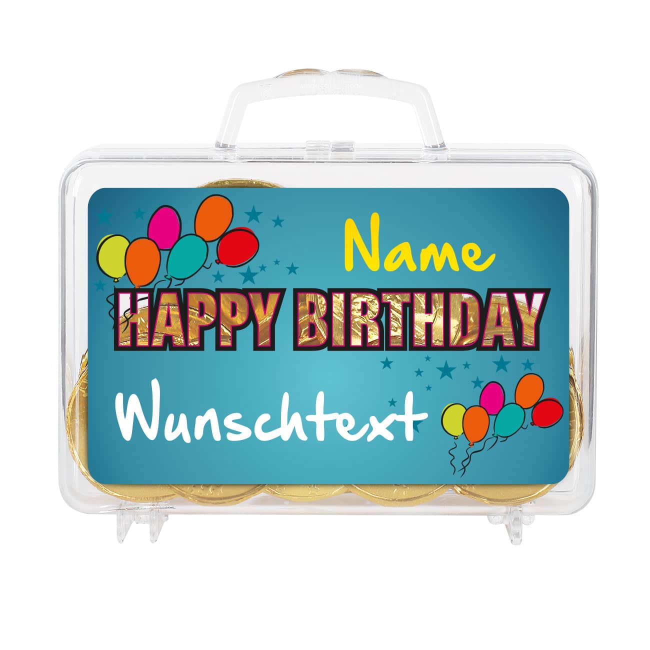 Kleiner Geldkoffer Happy Birthday mit Namen und Glückwunschtext