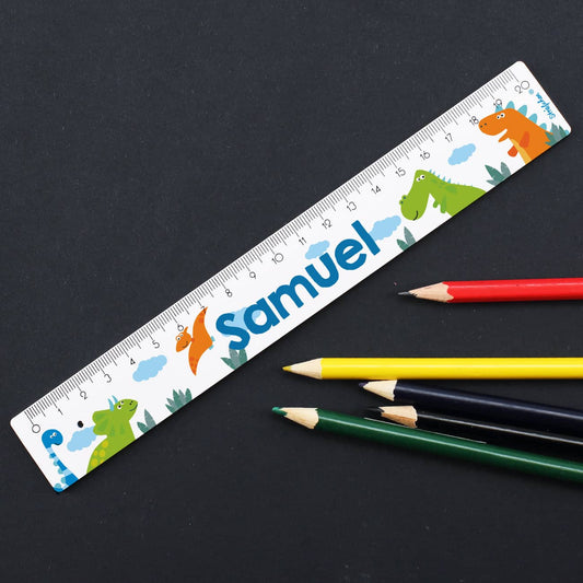 Lineal mit Dinosaurier Motiv und Namensaufdruck