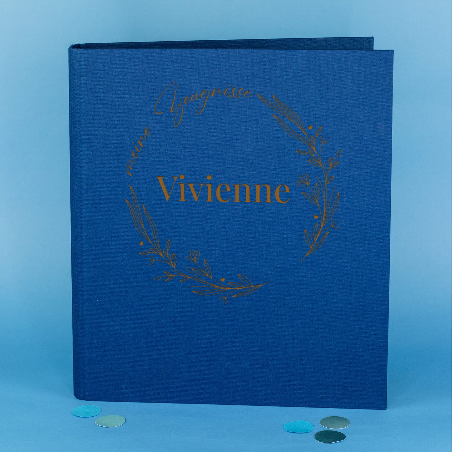 Personalisierte Zeugnismappe aus Leinen graviert mit Name und floralem Line Art Motiv | Farbauswahl