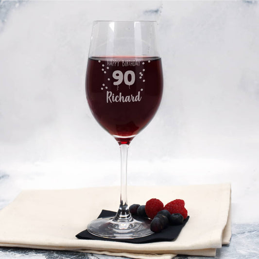 Happy Birthday 90 - Weinglas mit Name graviert zum 90. Geburtstag