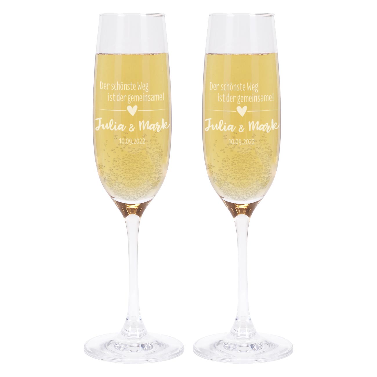 Zwei gravierte Sektgläser zur Hochzeit
