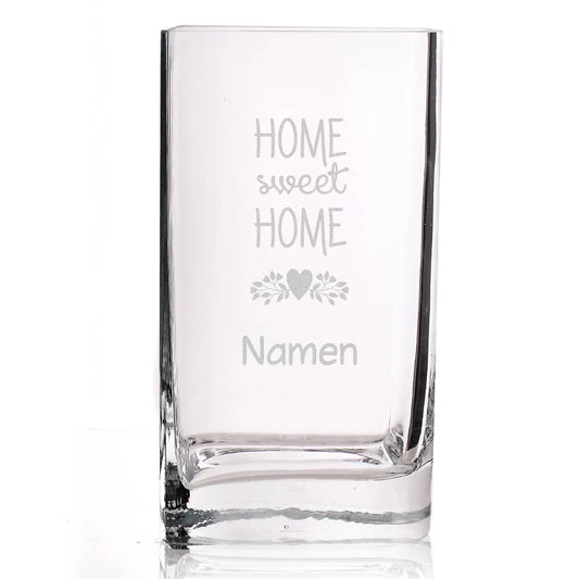 Vase Glasvase Einzug Geschenk graviert mit Home sweet Home und Namen